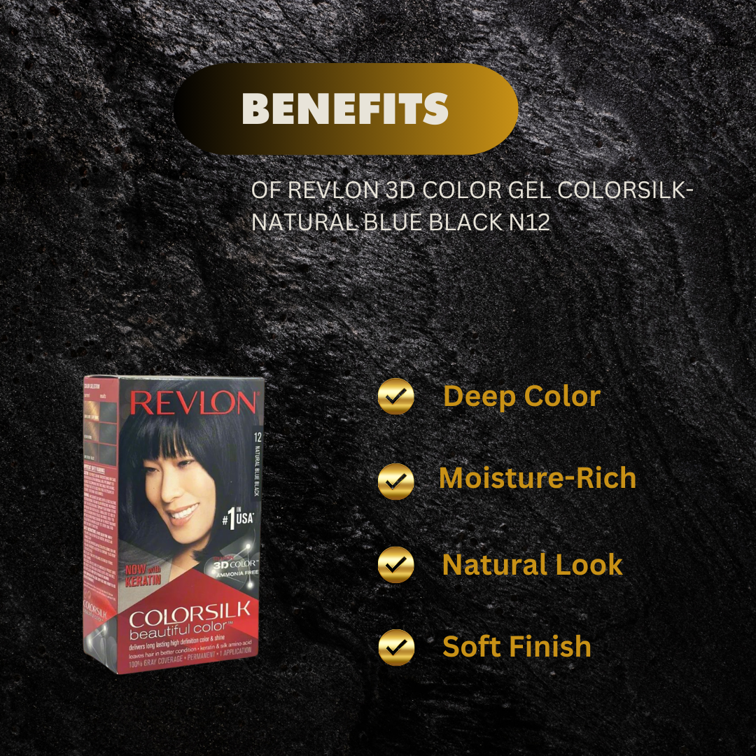 Revlon 3D Color Gel Colorsilk Natural Blue Black N12 8Oz - Premium Beauty Product