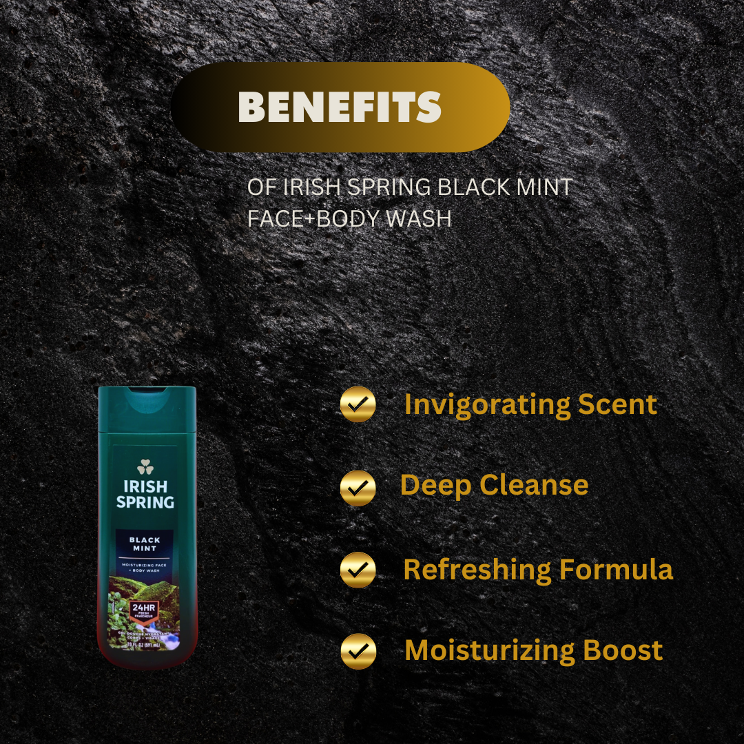 Irish Spring Black Mint Face Body Wash 591Ml - Premium Beauty Product