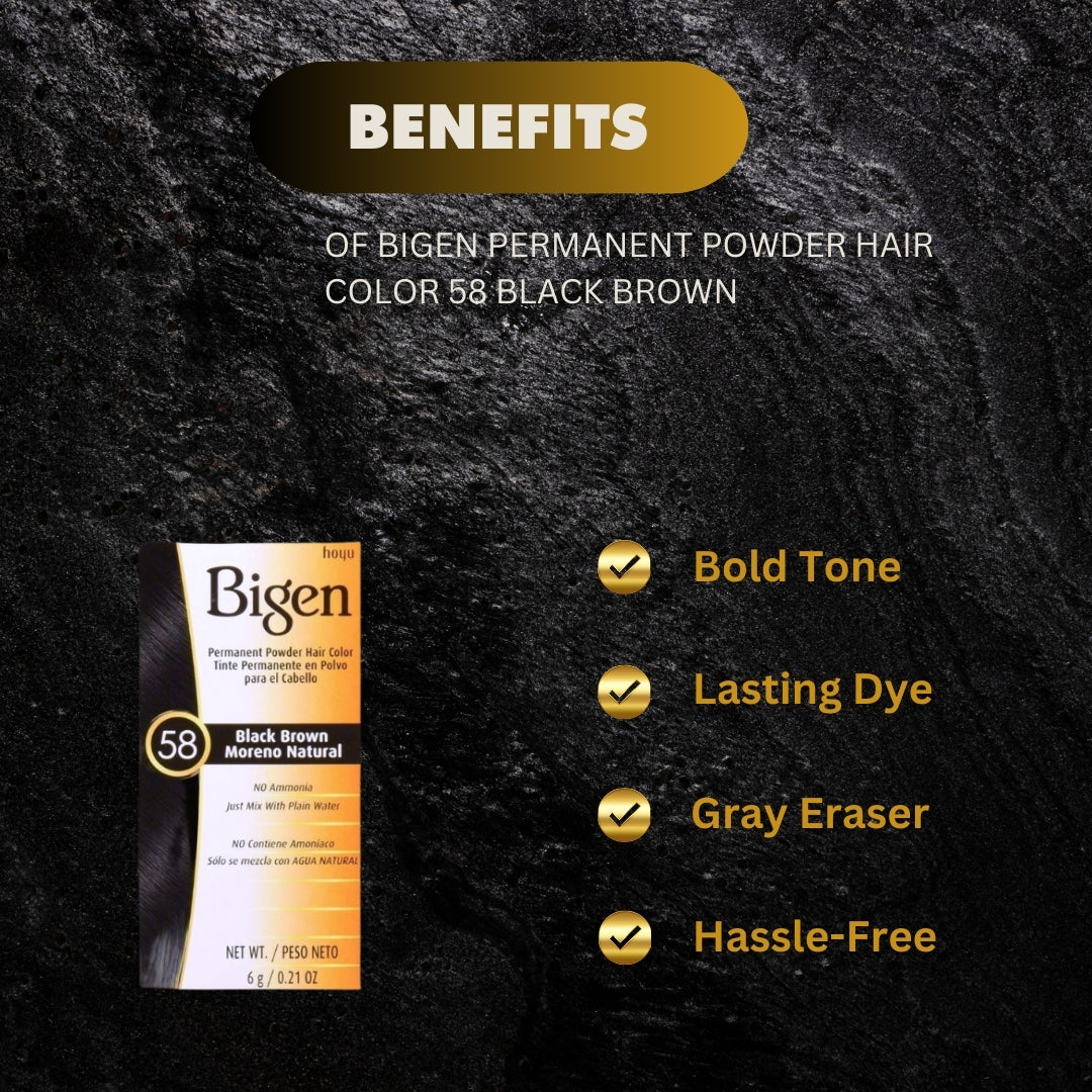 Bigen Permanent Powder Hair Color 58 Black Brown - Premium Beauty Product
