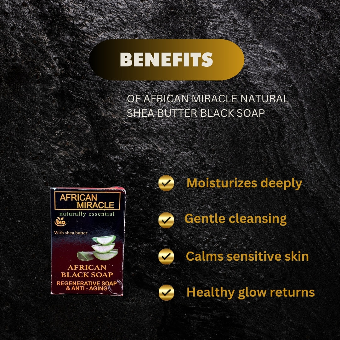 African Miracle Natural Shea Butter Black Soap 200G - Premium Beauty Product