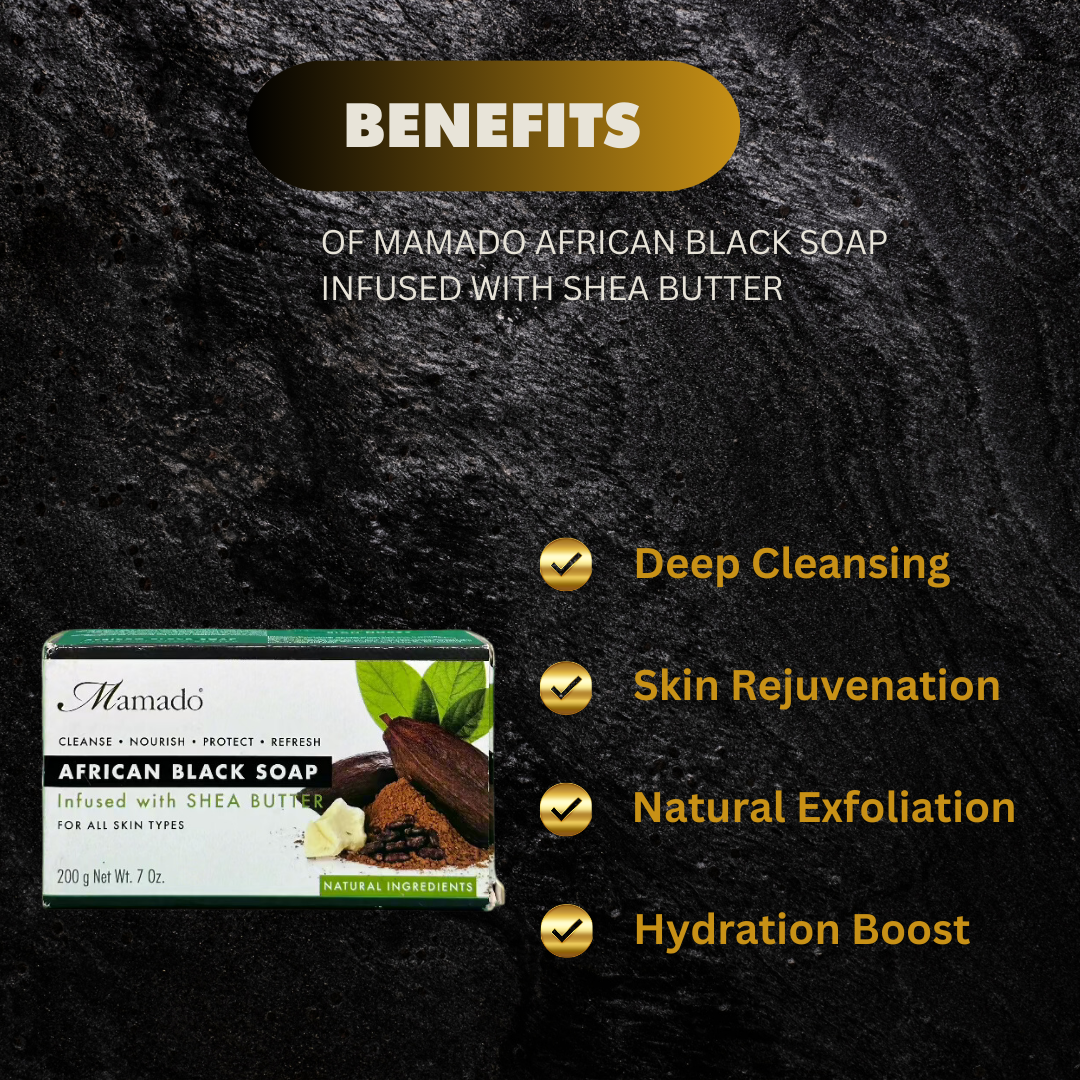 Mamado African Black Soap Infused With Shea Butter 200G - Premium Beauty Product