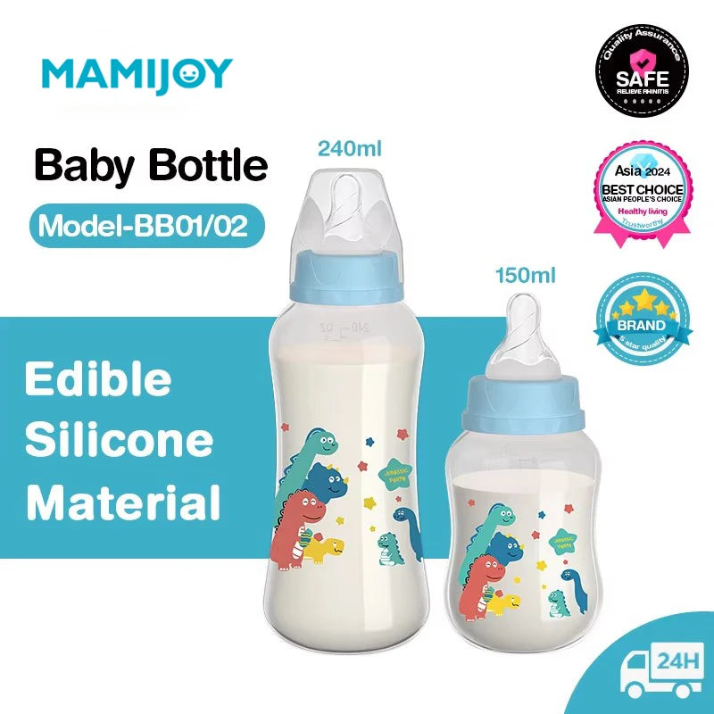 MAMIJOY 0-6 years Baby Bottle 150/240ML Milk Bottle Silicone Pacifier BPA Free Newborn PP Baby Bottles
