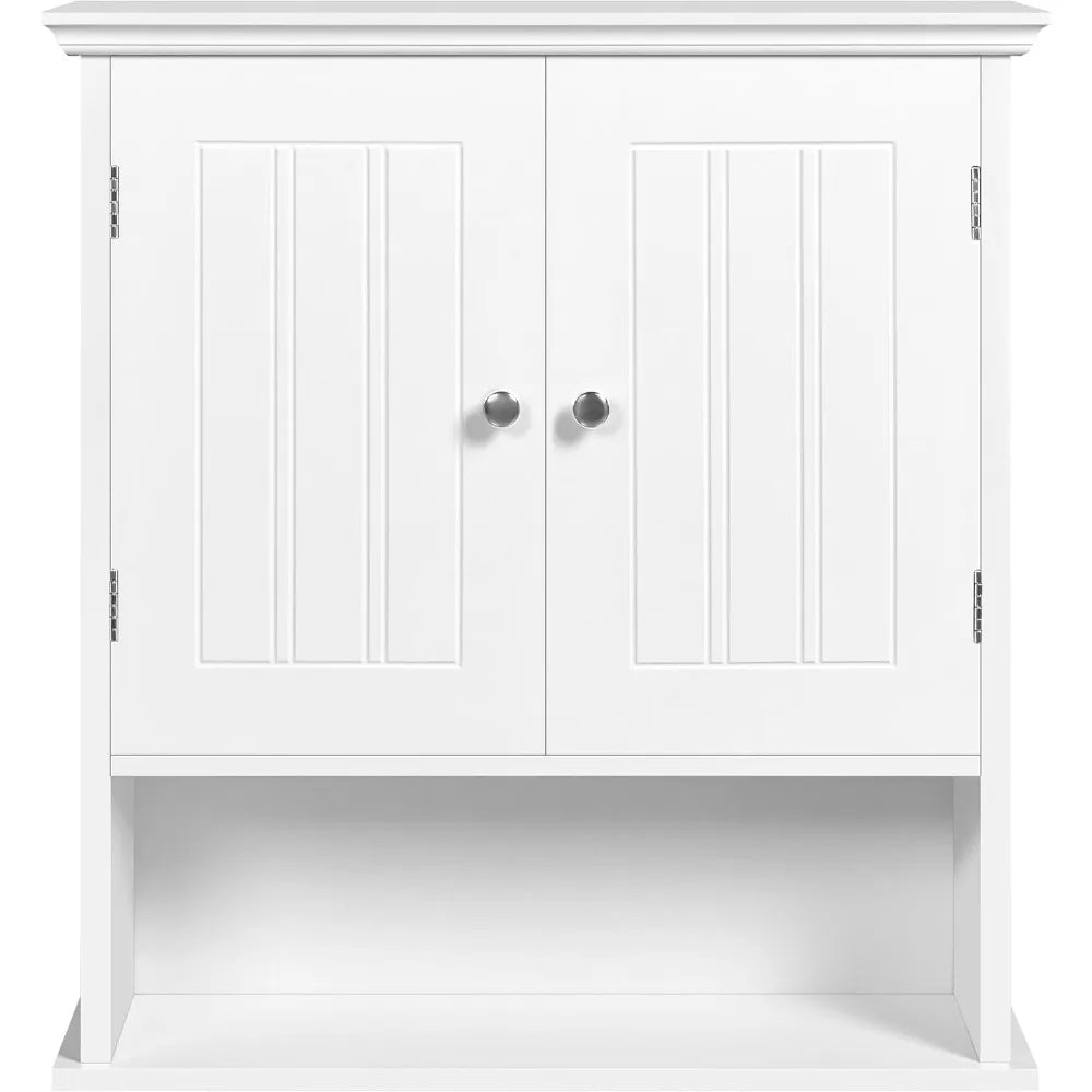 Bathroom Wall Cabinet with 2 Doors, 8" Deep Wall Mounted Medicine Cabinet with Adjustable Shelf and Open Compartment, Space-Savi