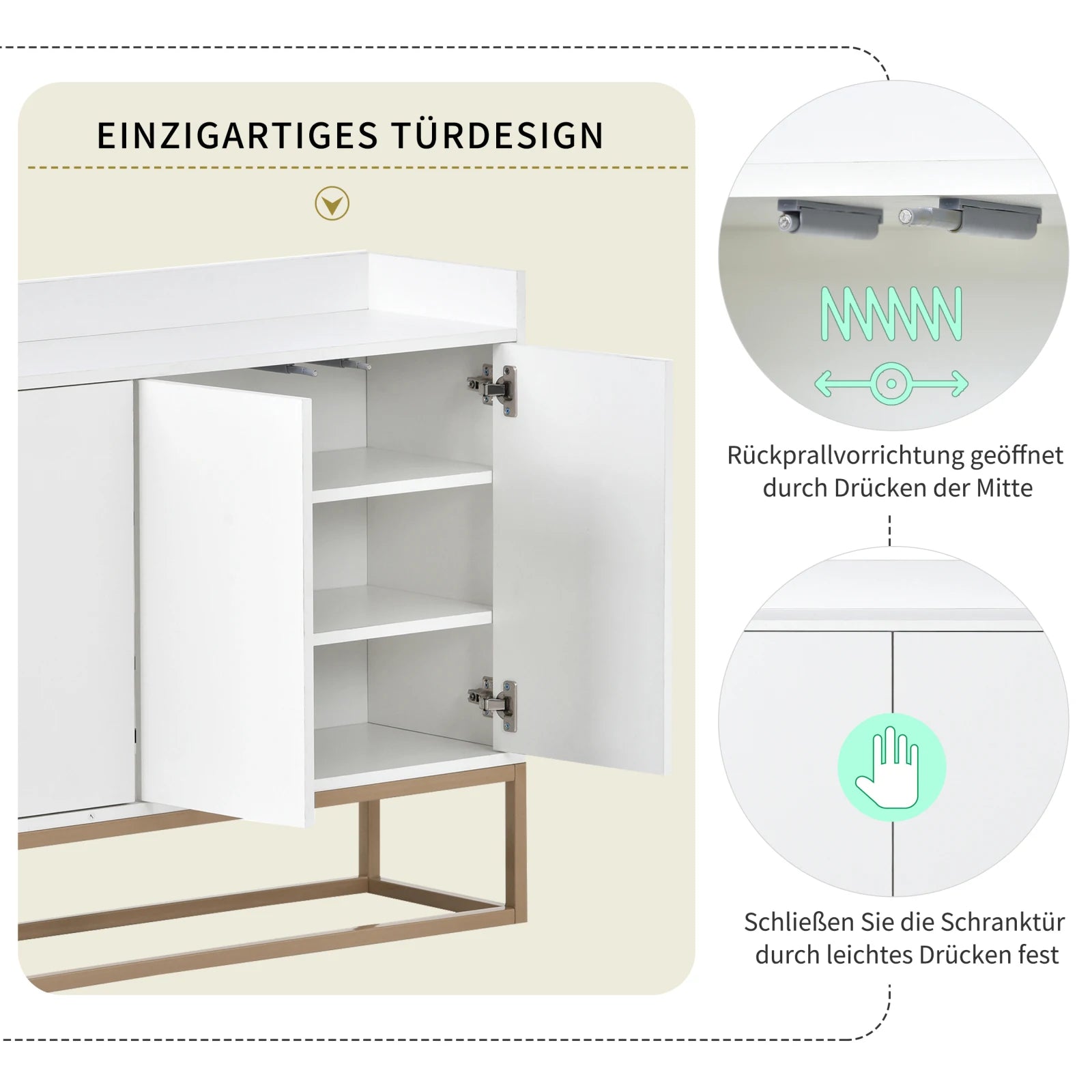 Comanlai 120x30x80cm Minimalist Sideboard, Chest of Drawers, Modern Buffet Cabinet, with 4 Doors, Metal Legs, Adjustable Shelf
