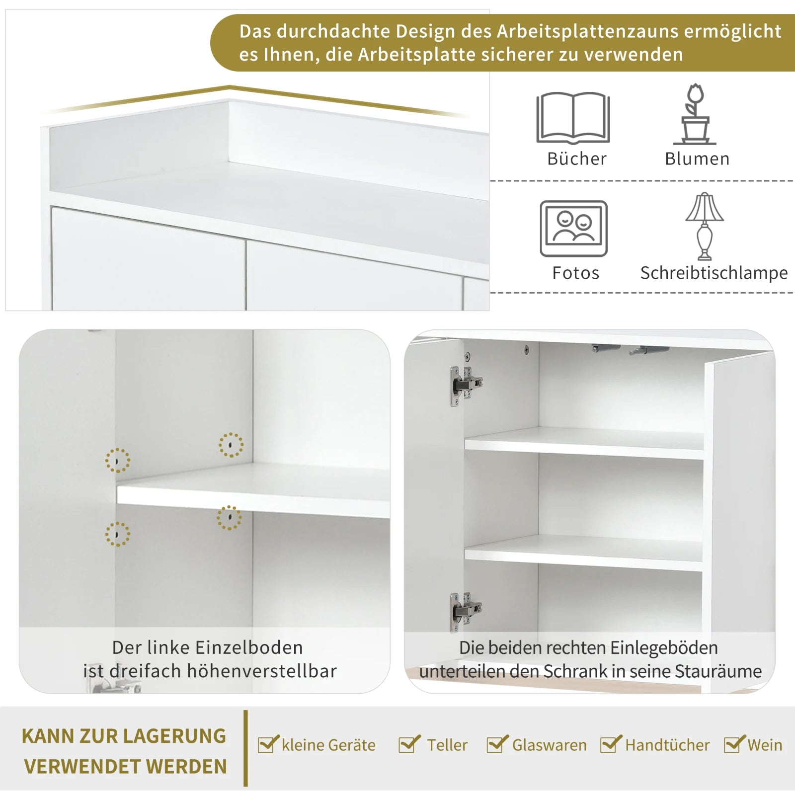 Comanlai 120x30x80cm Minimalist Sideboard, Chest of Drawers, Modern Buffet Cabinet, with 4 Doors, Metal Legs, Adjustable Shelf