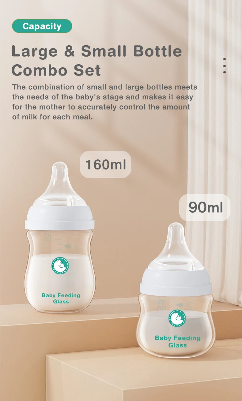 MAMIJOY Anti-Choke Baby Bottle Newborn Glass Bottles 90/160ML Anti-flatulence Milk Feeding Bottles Infant BPA Free 0-3 Month