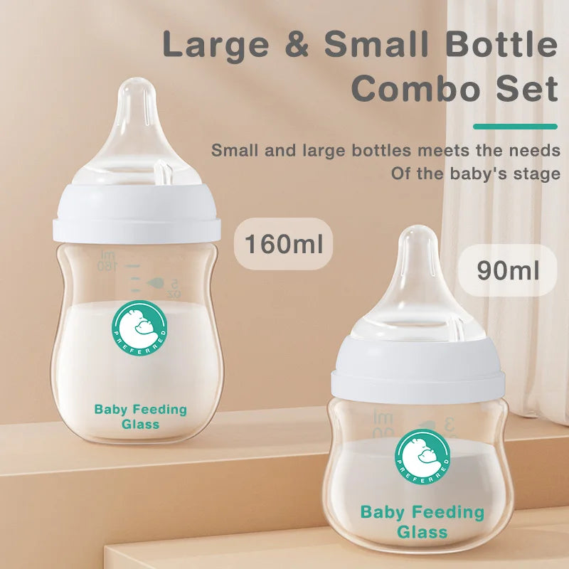 MAMIJOY Anti-Choke Baby Bottle Newborn Glass Bottles 90/160ML Anti-flatulence Milk Feeding Bottles Infant BPA Free 0-3 Month