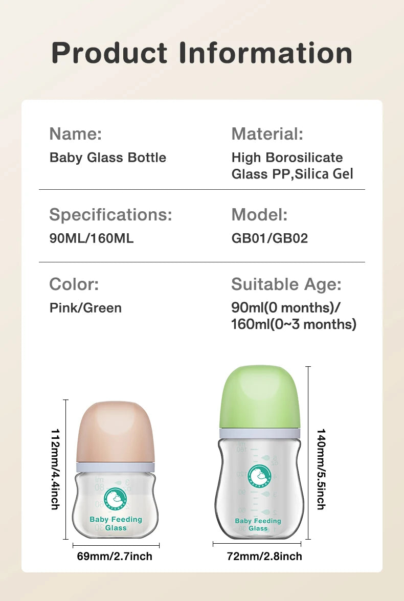 MAMIJOY Anti-Choke Baby Bottle Newborn Glass Bottles 90/160ML Anti-flatulence Milk Feeding Bottles Infant BPA Free 0-3 Month
