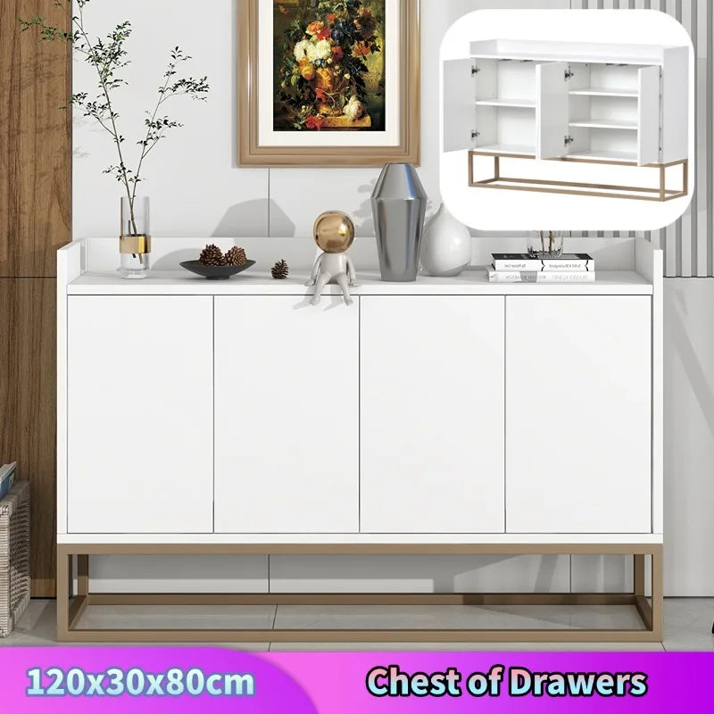 Comanlai 120x30x80cm Minimalist Sideboard, Chest of Drawers, Modern Buffet Cabinet, with 4 Doors, Metal Legs, Adjustable Shelf
