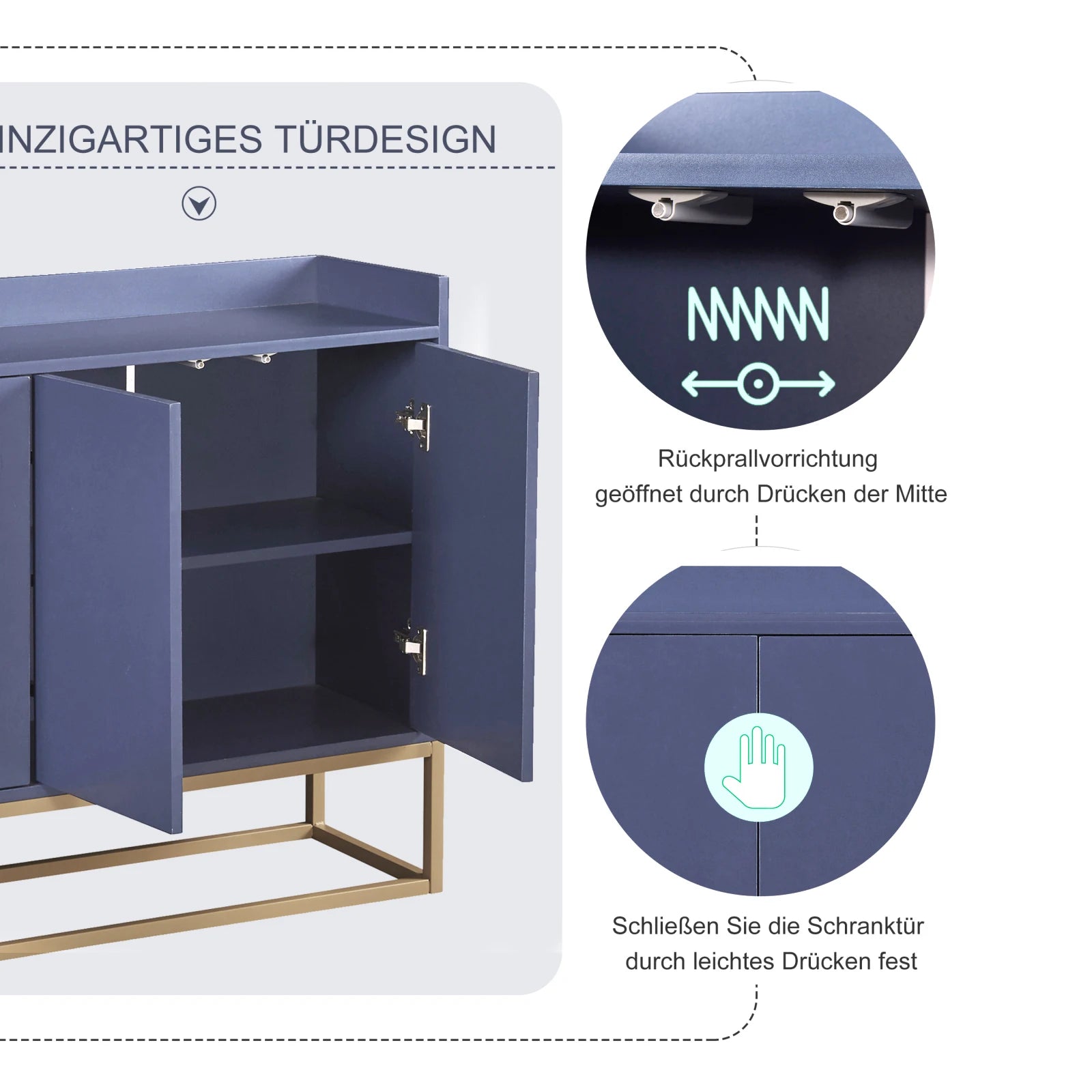 Comanlai 120x30x80cm Minimalist Sideboard, Chest of Drawers, Modern Buffet Cabinet, with 4 Doors, Metal Legs, Adjustable Shelf