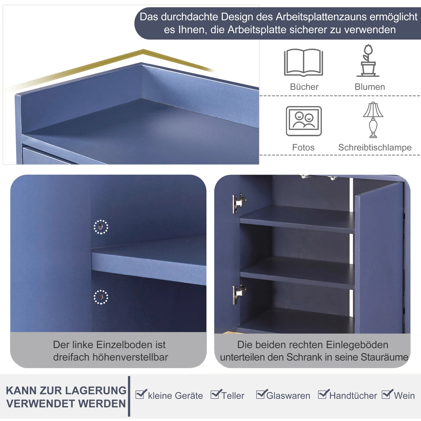 Comanlai 120x30x80cm Minimalist Sideboard, Chest of Drawers, Modern Buffet Cabinet, with 4 Doors, Metal Legs, Adjustable Shelf