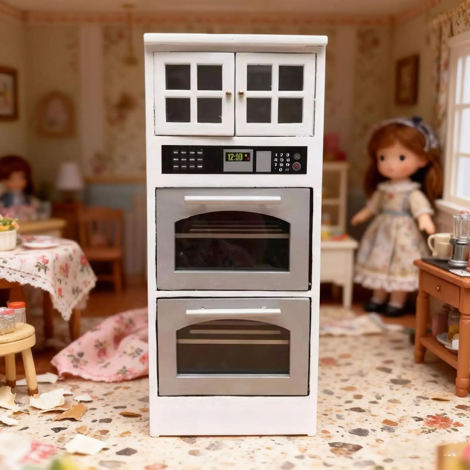 1/12 3Pcs Dollhouse Kitchen Cabinet Dining Room Furniture Set Doll House DIY Decor Mini Bar Counter Furniture Accessories
