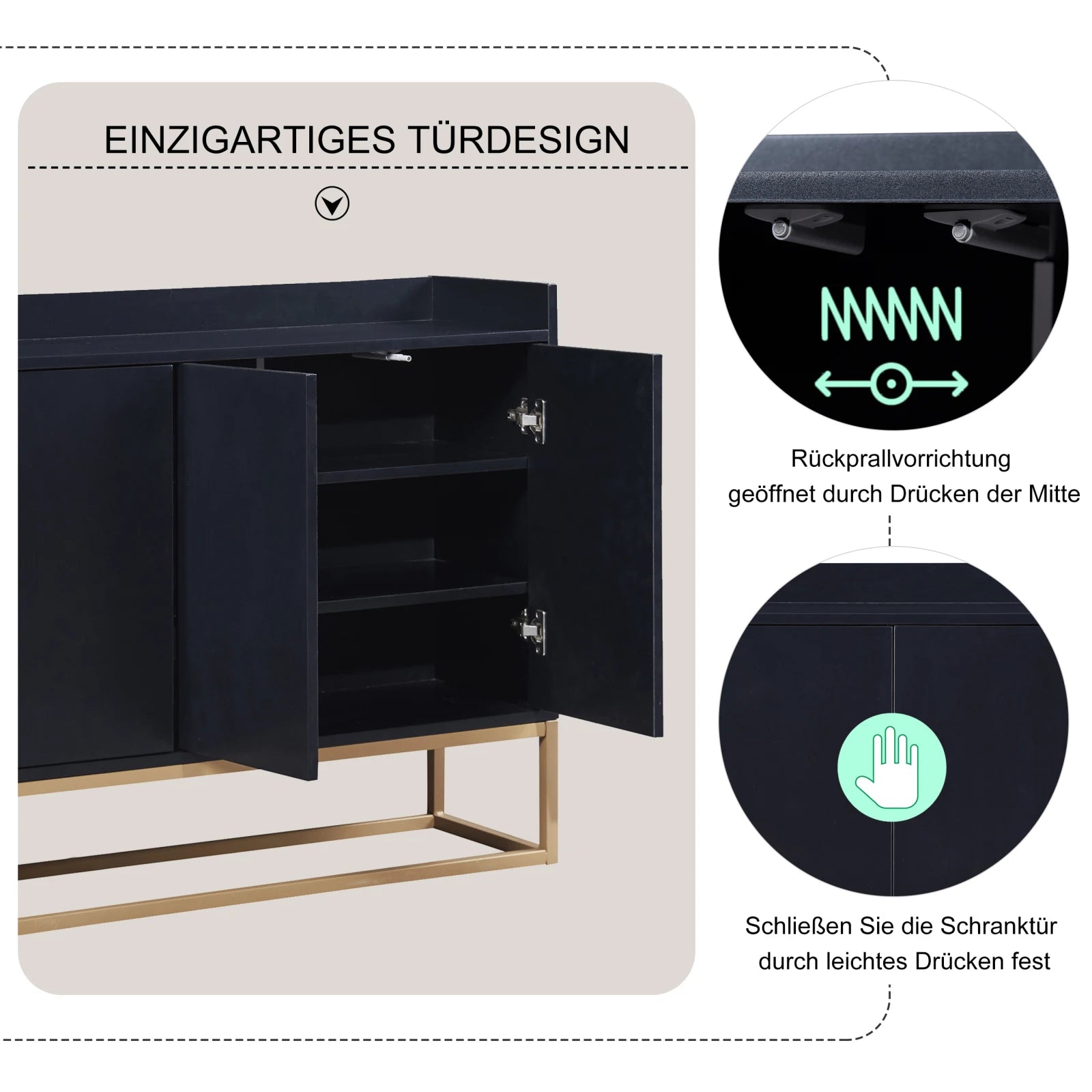 Comanlai 120x30x80cm Minimalist Sideboard, Chest of Drawers, Modern Buffet Cabinet, with 4 Doors, Metal Legs, Adjustable Shelf