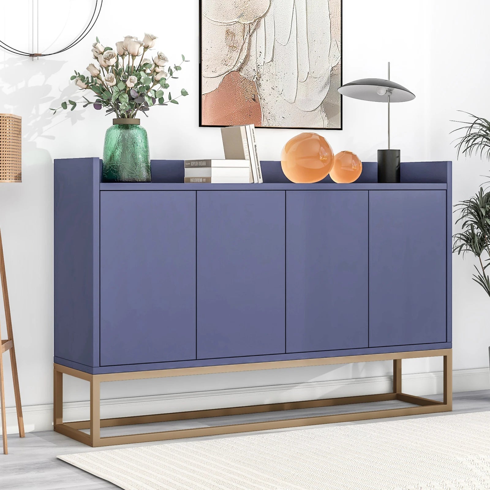 Comanlai 120x30x80cm Minimalist Sideboard, Chest of Drawers, Modern Buffet Cabinet, with 4 Doors, Metal Legs, Adjustable Shelf