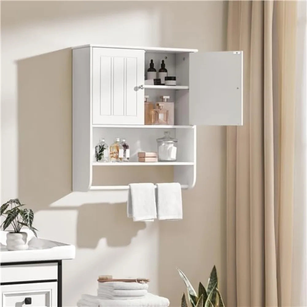 Bathroom Wall Cabinet with 2 Doors, 8" Deep Wall Mounted Medicine Cabinet with Adjustable Shelf and Open Compartment, Space-Savi