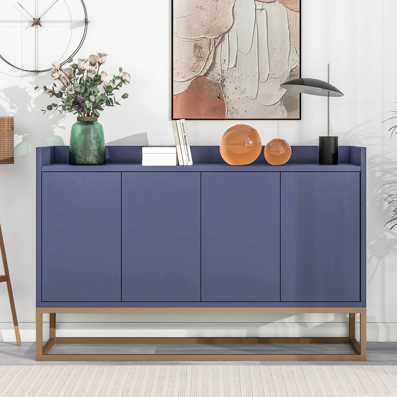 Comanlai 120x30x80cm Minimalist Sideboard, Chest of Drawers, Modern Buffet Cabinet, with 4 Doors, Metal Legs, Adjustable Shelf