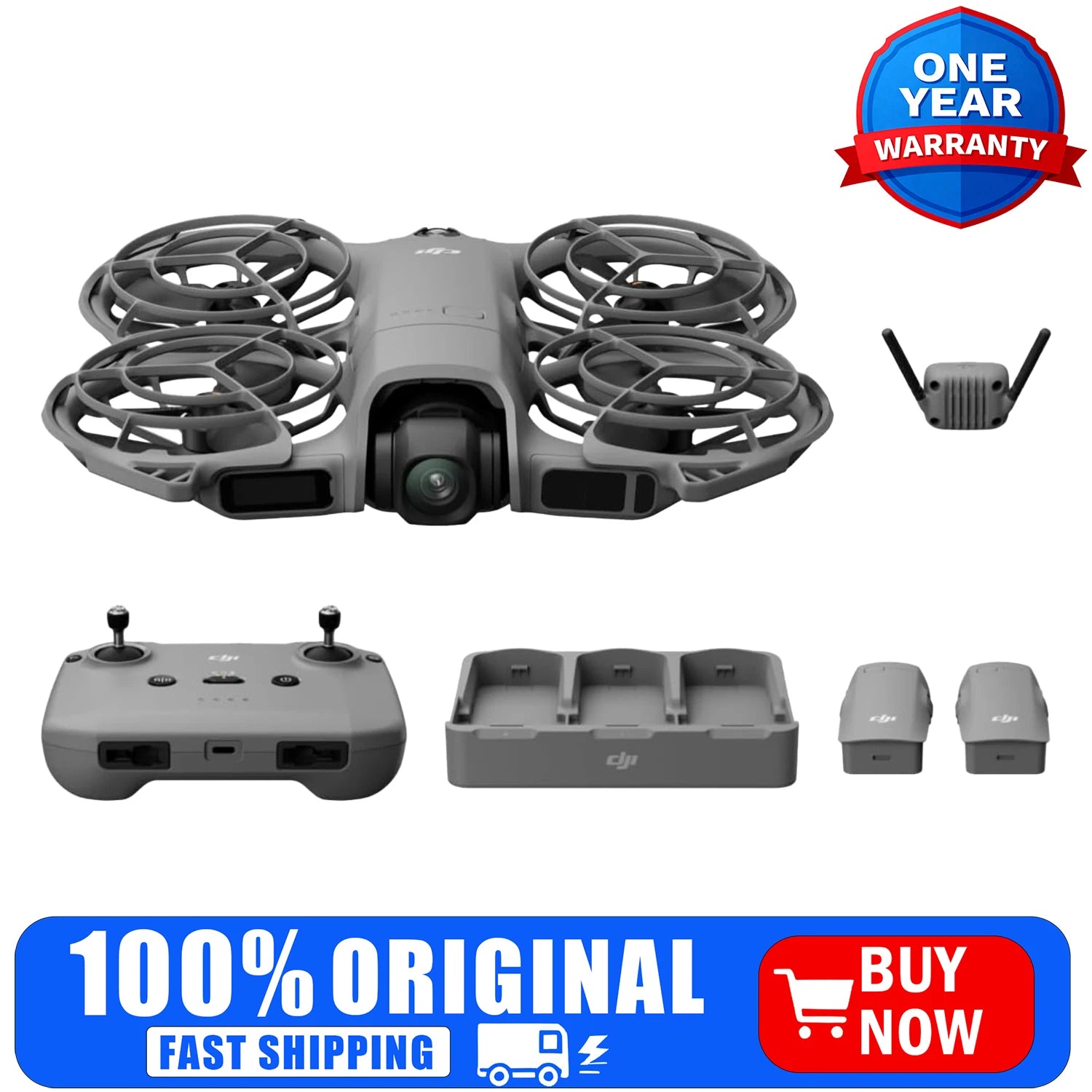 DJI Neo 2 Fly More Combo w/ RC-N3, 4K Camera Drone for Beginners, Stable Digital Transmission, 3 Batteries