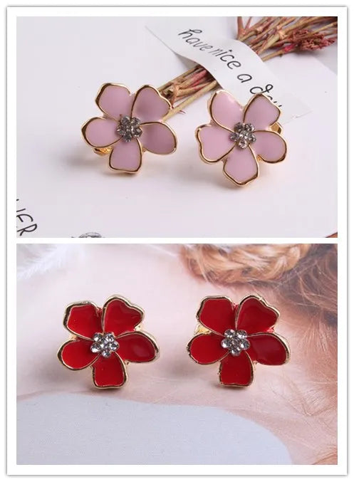 JIOFREE Korea Style Flower Shape Enamel Clip on Earrings Without Piercing for Girls Party Cute Lovely No Hole Ear Clip jewelry