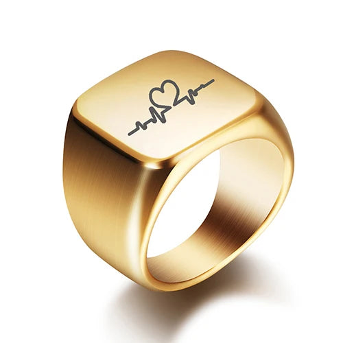 Free Engrave New Silver/Gold/Black/Blue Square Big Width Signet Rings Customized Fashion Finger Men Ring Titanium Steel Jewelry