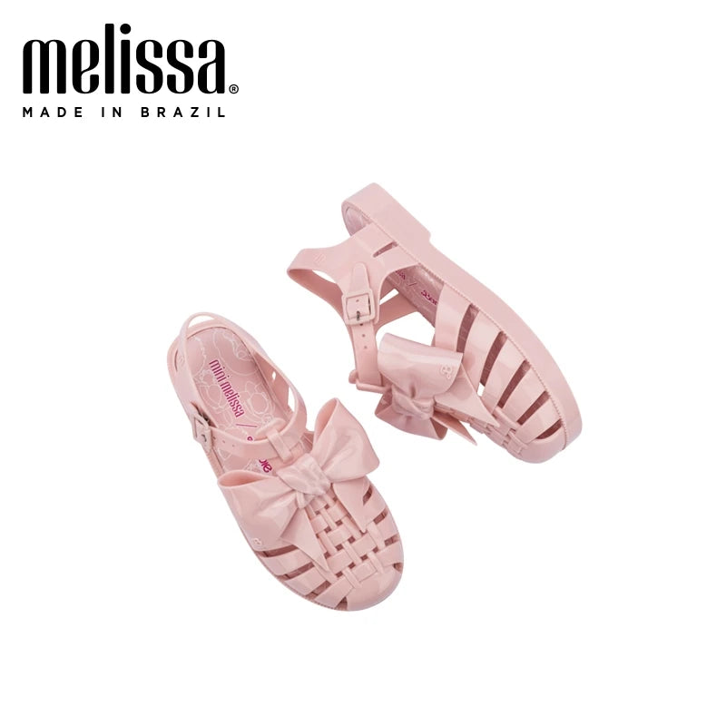 Mini Melissa Children Sandals New Girls Sandals Summer 2023 Soft Peep-toe Antiskid Crystal Princess Children Little Girls Sandal