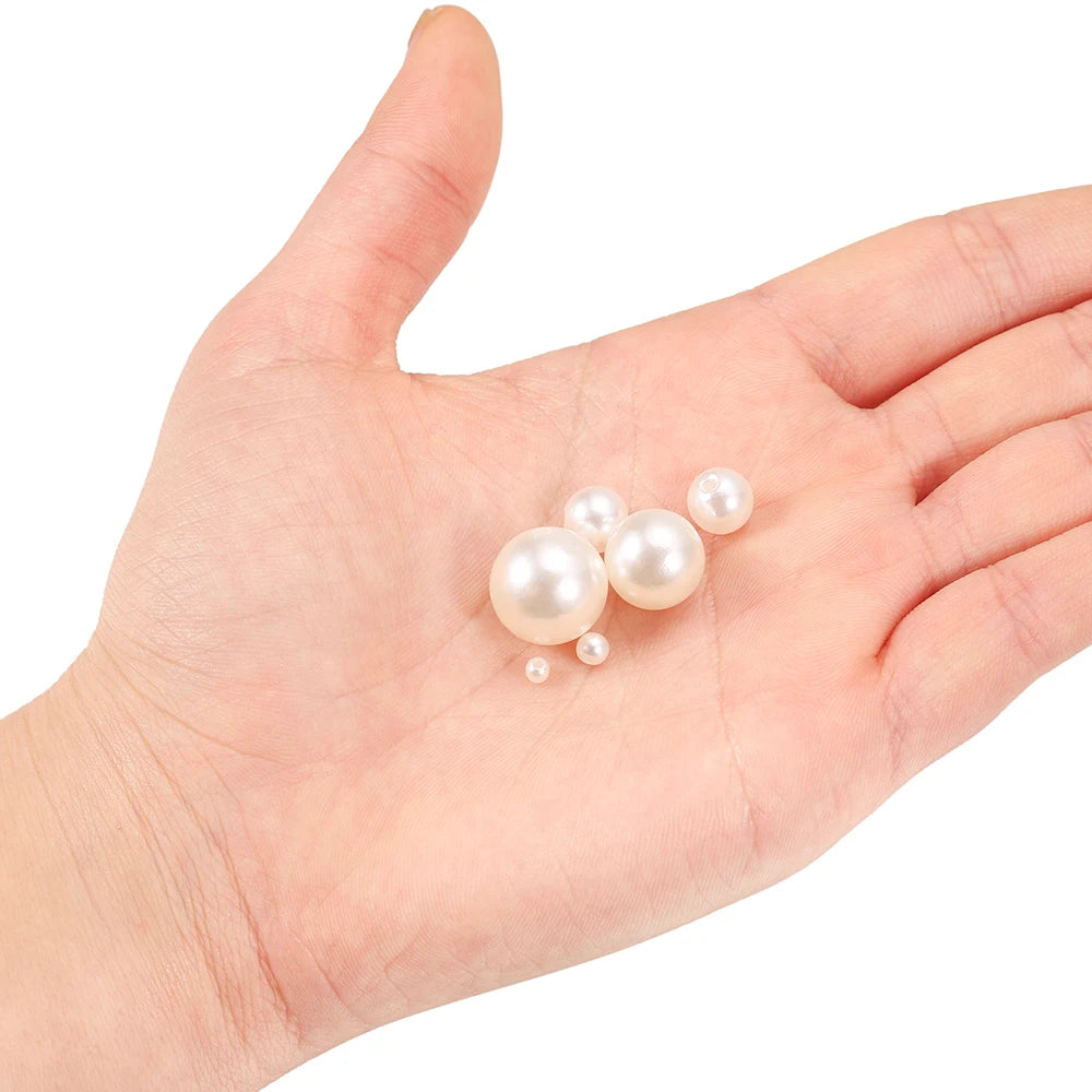 10-1000pcs/lot 3-20mm Straight Holes Acrylic Imitation Pearl Beige Bracelet Round Beads For DIY Craft Jewelry Making Supplies