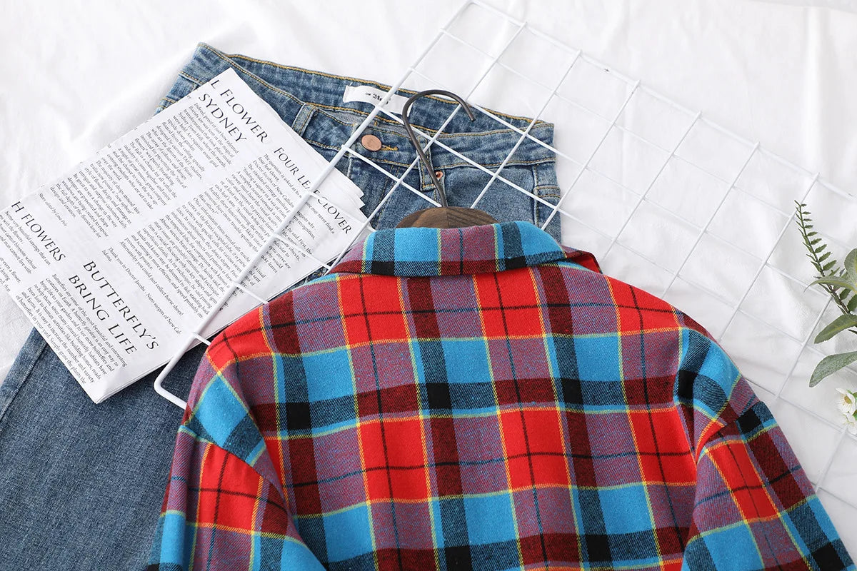 Casual Women's Plaid Shirt 2025 Spring Autumn New Ladies Loose Blouse and Tops Female Long Sleeve Shirts Fresh Checked Clothes