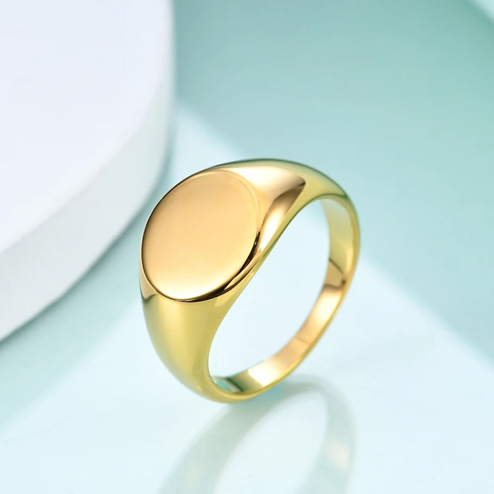 Customized Women Signet Ring Chunky Round Name Logo Stamp Stainless Steel Punk Candid Fashion Jewelry Female Wedding Accessories