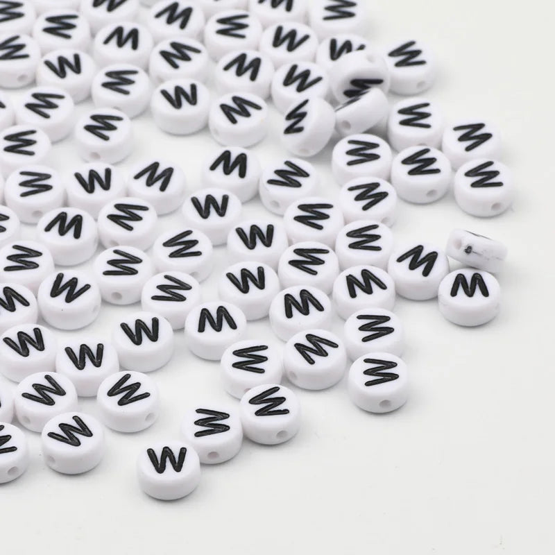50/100/200pcs/lot 7x4mm White Round A-Z Alphabet Letter Acrylic Loose Spacer Beads for Jewelry Making Diy Bracelet Accessories