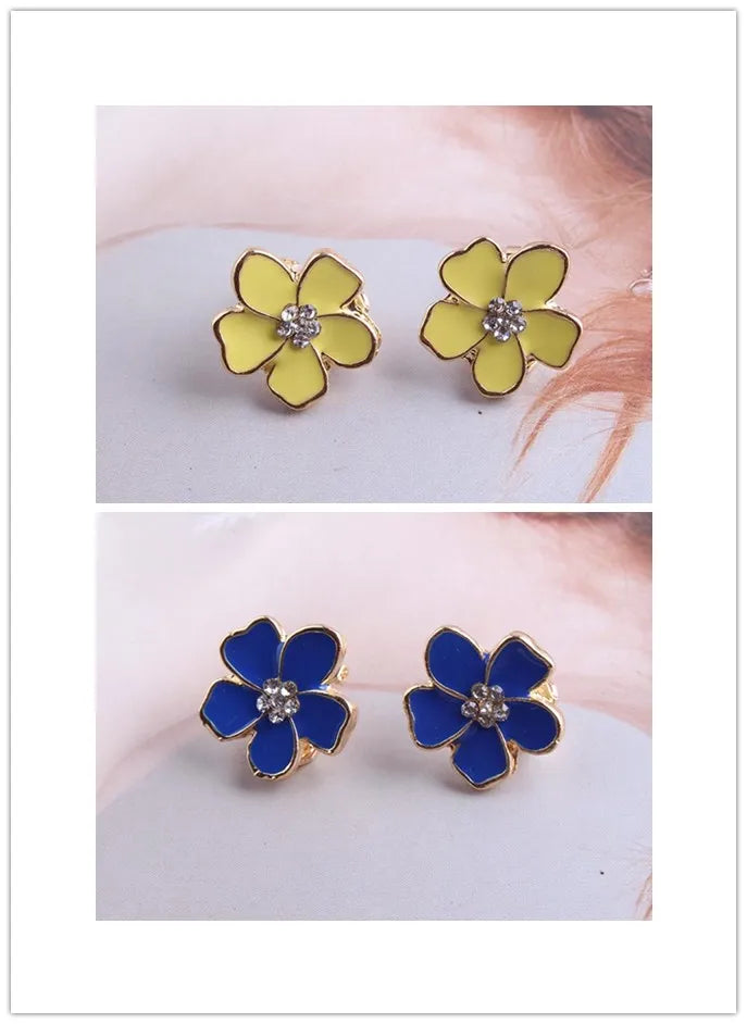 JIOFREE Korea Style Flower Shape Enamel Clip on Earrings Without Piercing for Girls Party Cute Lovely No Hole Ear Clip jewelry