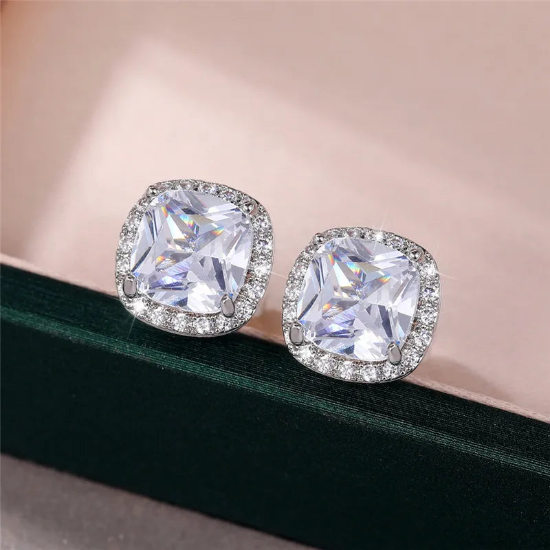 Huitan Bright White/Yellow/Pink CZ Stud Earrings for Women Fashion Contracted Jewelry High Quality Wedding Engagement Earrings