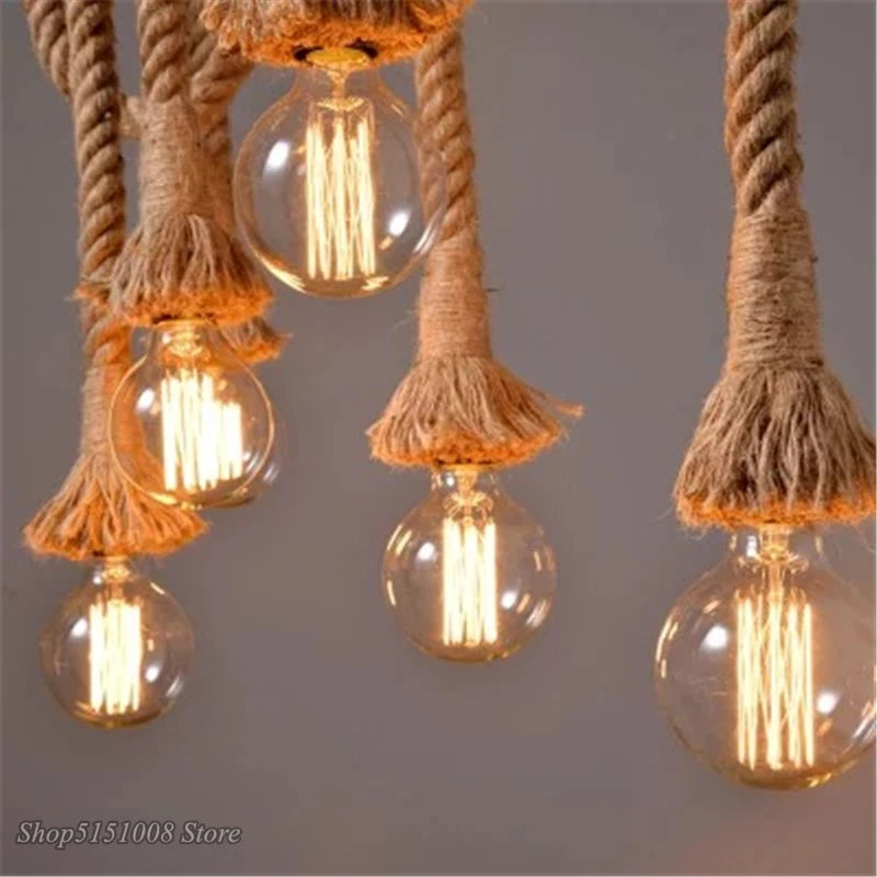 Vintage Country Hemp Rope Pendant Lights E27 Bulb Creative Hanging Lamp for Bedroom Dining Room Furniture Kitchen Light Fixtures