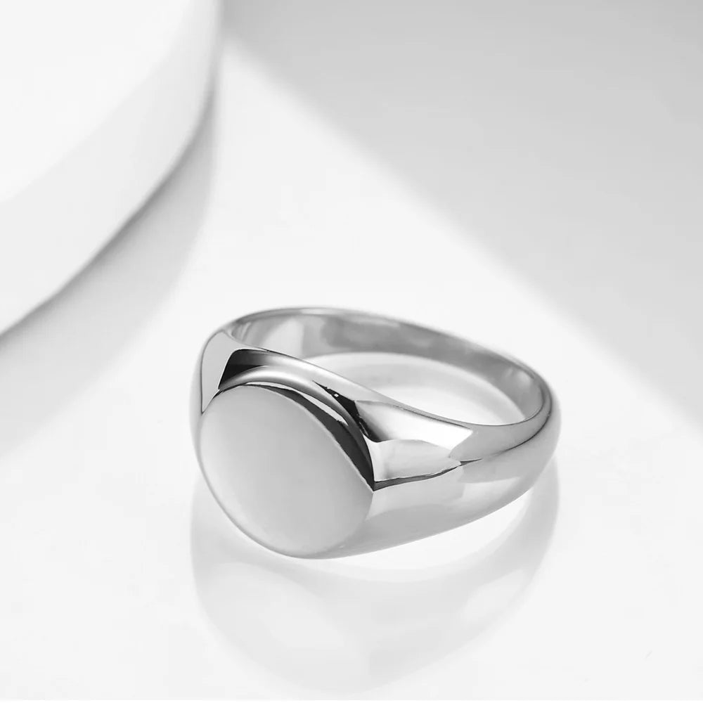 Women Signet Ring Polished Seal Chunky Oval Width Ring Stainless Steel Simple Punk Fashion Jewelry  Accessories
