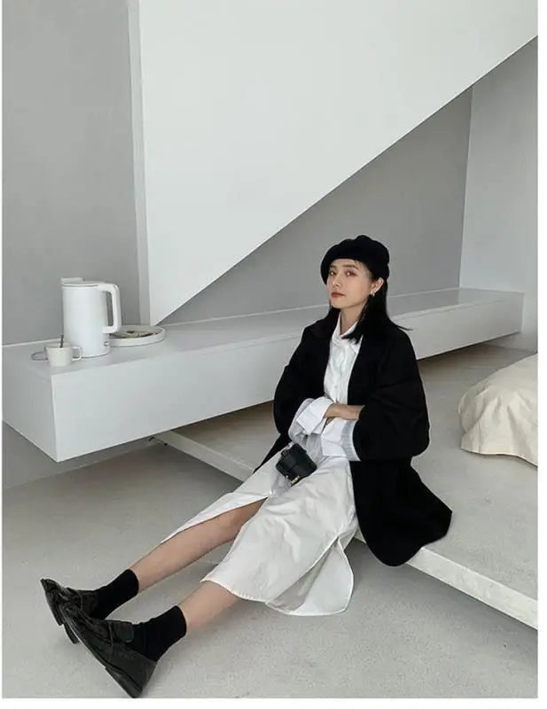 New 2025 Vintage Loose Women Solid Blazer Autumn Chic Double Breasted Female Long Sleeve Suit Jackets Stylish Ladies Blazers