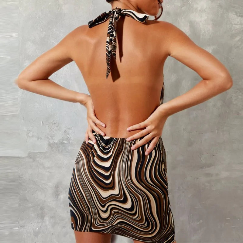 Black Bodycon Dress Women Halter Sexy Skinny Hollow Out Backless Mini Dresses Hot Summer Sleeveless Beach Party Cut Out Dress
