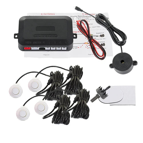 Hippcron 4 Sensors Buzzer 22mm Car Parking Sensor Kit Reverse Backup Radar Sound Alert Indicator Probe System 12V Black White