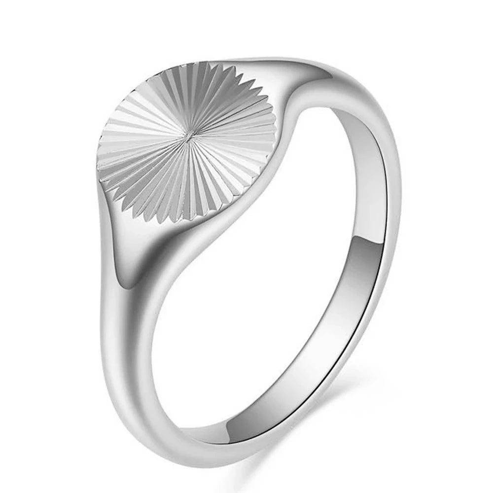 High Quality Carve Wave Rings For Women Minimalist Dainty Rays Texture Circle Ring Stainless Steel Signet Chunky Dome Ring