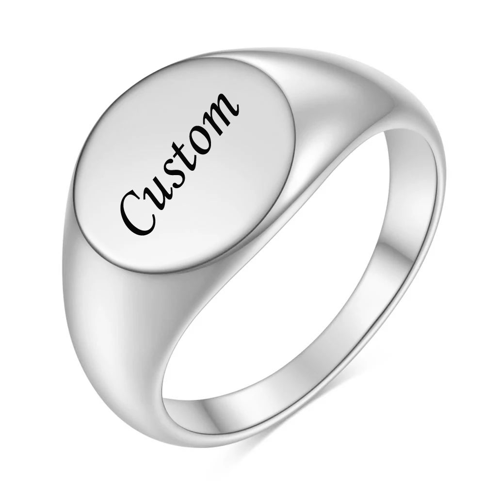 Customized Women Signet Ring Chunky Round Name Logo Stamp Stainless Steel Punk Candid Fashion Jewelry Female Wedding Accessories