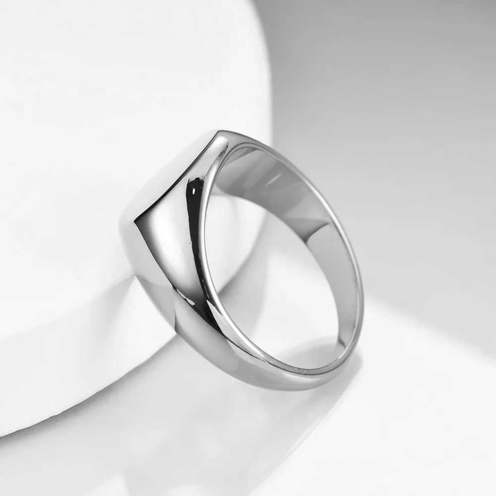 Women Signet Ring Polished Seal Chunky Oval Width Ring Stainless Steel Simple Punk Fashion Jewelry  Accessories