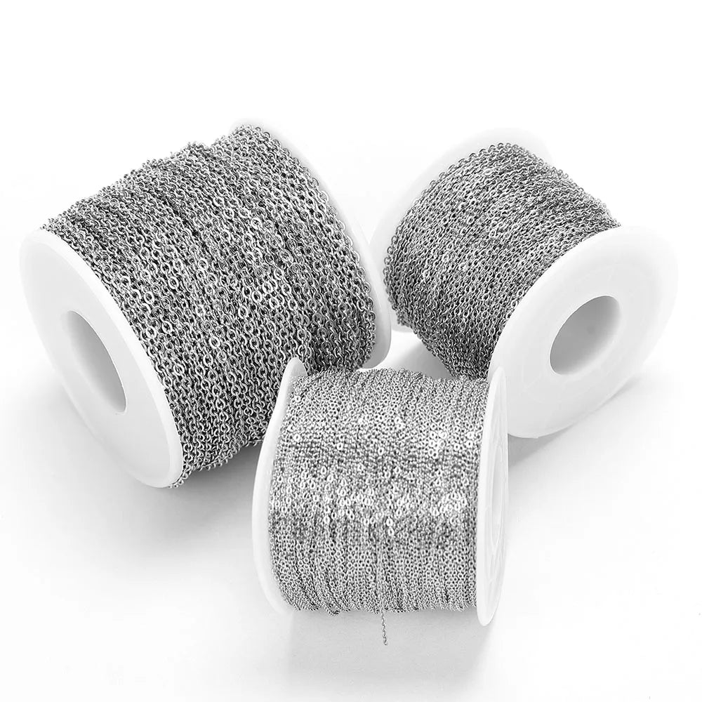 10Meters 1/1.5/2mm Stainless Steel O Shape Cross Chains for Necklace Bracelets Jewelry Making DIY