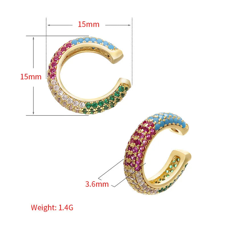 1 Piece Ear Clip on Earring Cuff Rainbow CZ Gold Silver Color Earing Jewelry Aretes Non Pierced Blue Black Clear Clipping