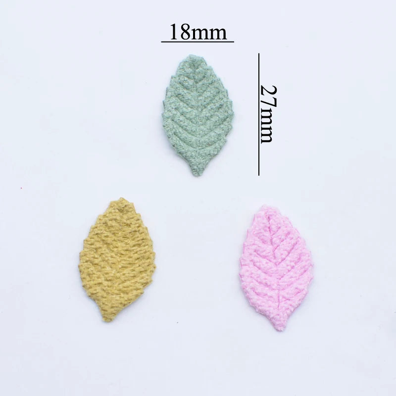 100Pcs 18*27mm Woolen Leaf Padded Flower Appliques for Children's Crafts Headwear Accessories DIY Hair Clips Earing Decoration