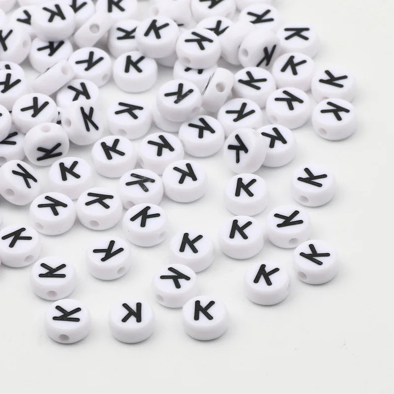 50/100/200pcs/lot 7x4mm White Round A-Z Alphabet Letter Acrylic Loose Spacer Beads for Jewelry Making Diy Bracelet Accessories