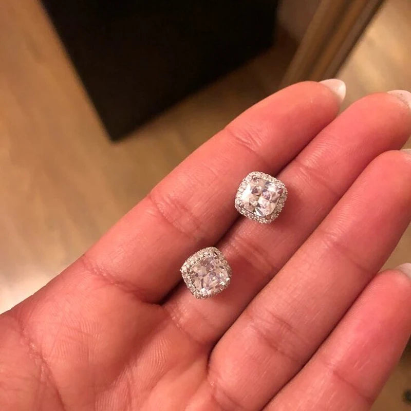 Huitan Bright White/Yellow/Pink CZ Stud Earrings for Women Fashion Contracted Jewelry High Quality Wedding Engagement Earrings