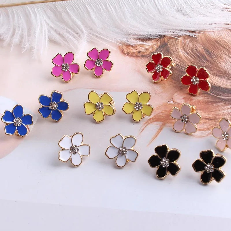 JIOFREE Korea Style Flower Shape Enamel Clip on Earrings Without Piercing for Girls Party Cute Lovely No Hole Ear Clip jewelry