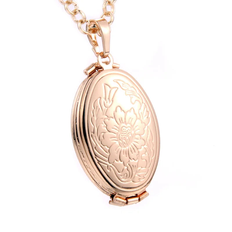 Heart Carved Flower stripe Locket Pendant Necklace Women Vintage Ancient Brass Opening Photo Box Jewelry Romantic Gift