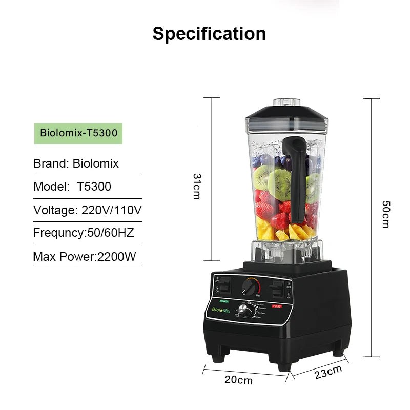 BioloMix BPA Free 2L Jar 2200W Professional Smart Timer Pre-programed Blender Mixer Juicer Food Processor Ice Smoothies Crusher