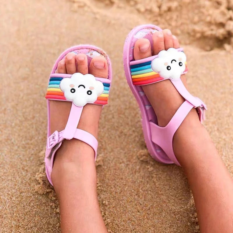Mini Melissa Children Sandals New Girls Sandals Summer 2023 Soft Peep-toe Antiskid Crystal Princess Children Little Girls Sandal