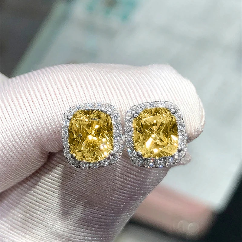 Huitan Bright White/Yellow/Pink CZ Stud Earrings for Women Fashion Contracted Jewelry High Quality Wedding Engagement Earrings