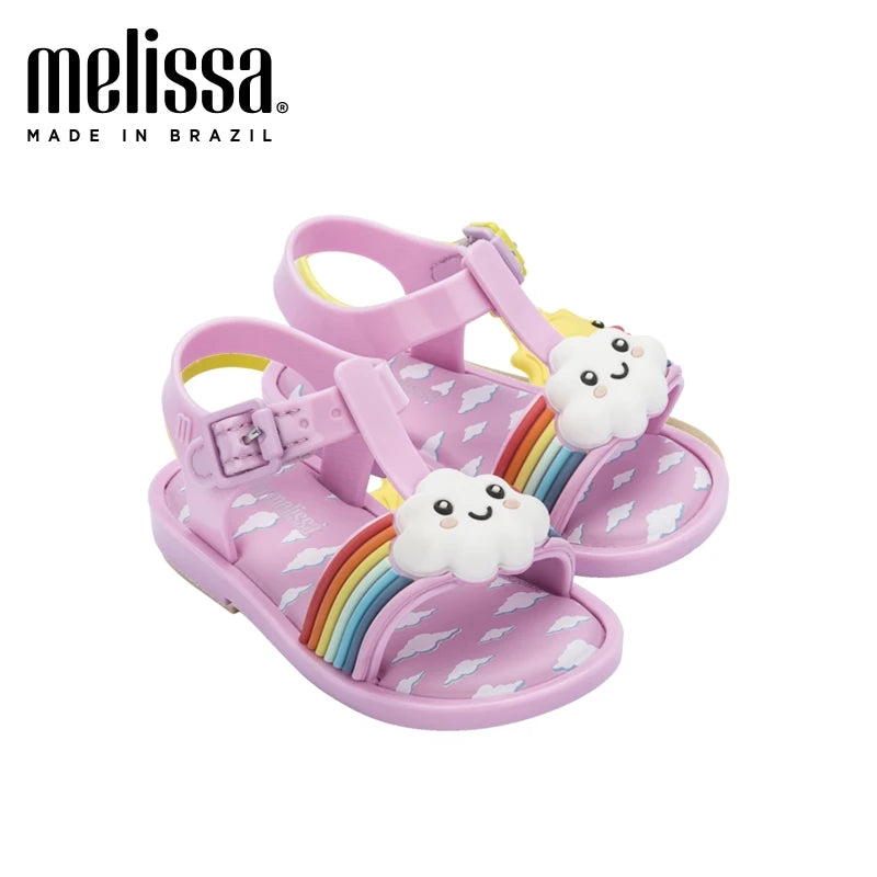 Mini Melissa Children Sandals New Girls Sandals Summer 2023 Soft Peep-toe Antiskid Crystal Princess Children Little Girls Sandal