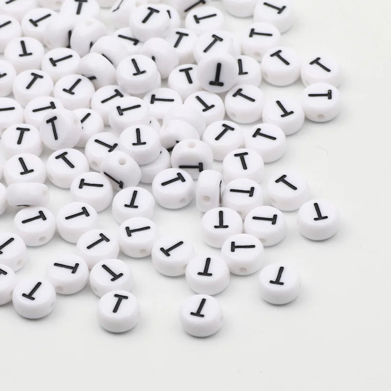 50/100/200pcs/lot 7x4mm White Round A-Z Alphabet Letter Acrylic Loose Spacer Beads for Jewelry Making Diy Bracelet Accessories